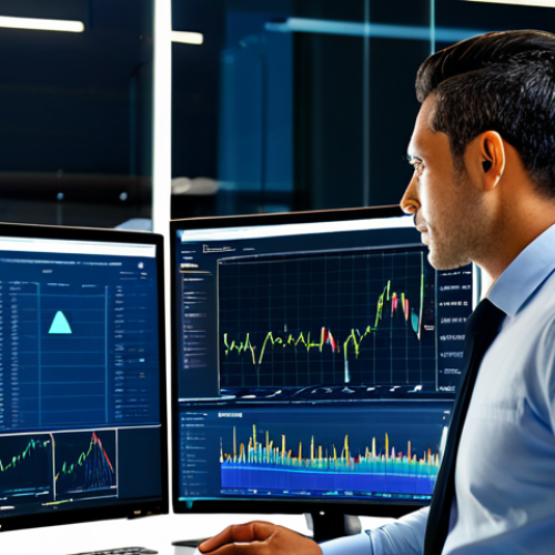 A focused Brazilian male data analyst, mid-30s, in a professional business suit, fully clothed, appropriate attire, working in a modern, clean office. Multiple large monitors display dynamic price graphs, charts, and flowing data streams. One screen prominently features "R$ 99,99" next to "R$ 100,00" with a subtle visual emphasis on the psychological effect. Subtle glowing lines and network connections representing AI algorithms are visible around the screens. Natural pose, well-formed hands, proper finger count, perfect anatomy, correct proportions. Professional photography, high quality, realistic, safe for work, appropriate content, modest, family-friendly.
