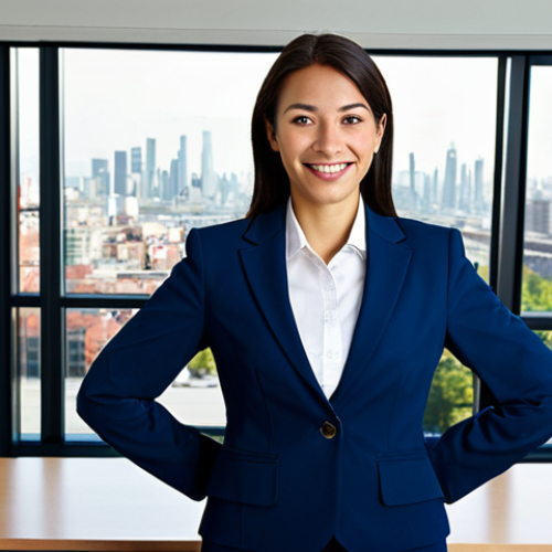 Business Professional**

"A professional businesswoman, fully clothed in a modest, dark blue business suit, standing confidently in a bright, modern office with large windows overlooking a cityscape. She has well-formed hands and a friendly expression. Perfect anatomy, correct proportions, natural pose. Safe for work, appropriate content, professional, family-friendly, high quality, professional photography."

**
