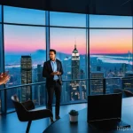 리더십 개발 - **Prompt:** A diverse group of modern professionals, embodying human-centered leadership, are gather...