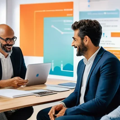 디지털 경영 - **Prompt:** A vibrant and modern Portuguese co-working space, bathed in warm, inviting light. In the...