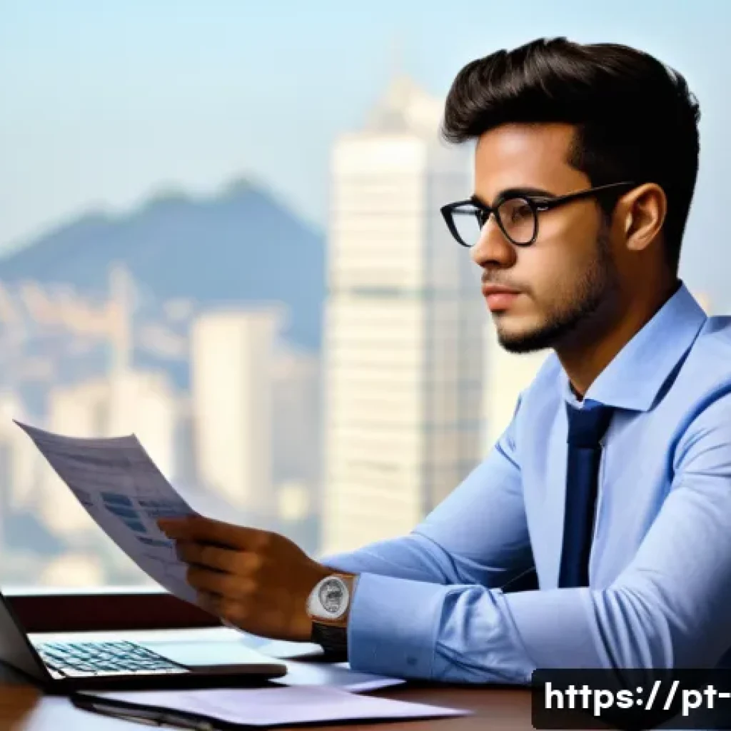 재무 회계 - A detailed and professional office scene showing a young Brazilian entrepreneur analyzing financial ...