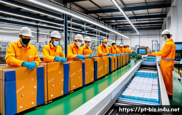 생산 능력 분석 - A modern industrial packaging line inside a Brazilian factory, featuring a small, focused team of wo...