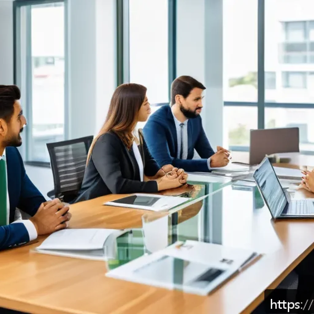 경영 경제학 - A modern corporate office scene showing a diverse team of Brazilian business professionals engaged i...