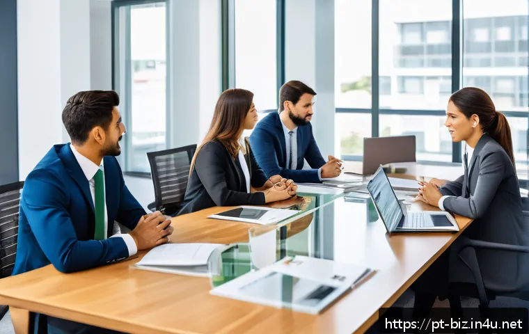 경영 경제학 - A modern corporate office scene showing a diverse team of Brazilian business professionals engaged i...