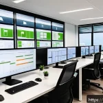 운영 시스템 혁신 - A modern Brazilian technology company’s open office environment showcasing a diverse team of profess...