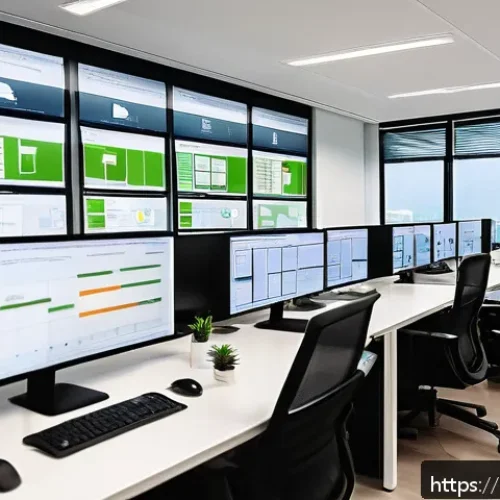 운영 시스템 혁신 - A modern Brazilian technology company’s open office environment showcasing a diverse team of profess...