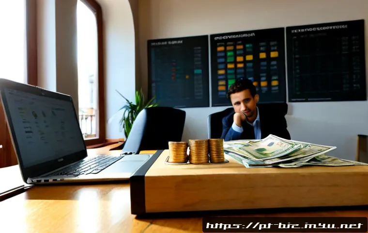 Home 17 PEST 분석 - Photorealistic Portuguese small business owner in a bright Lisbon café office, thoughtfully comparin...